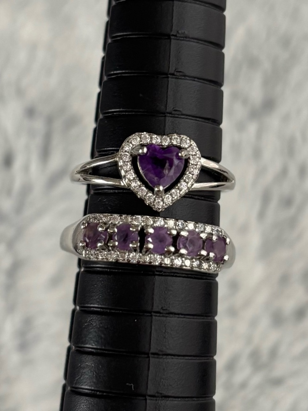 Amethyst Heart & Band Rings Silver Plated